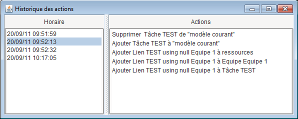 Historique des actions